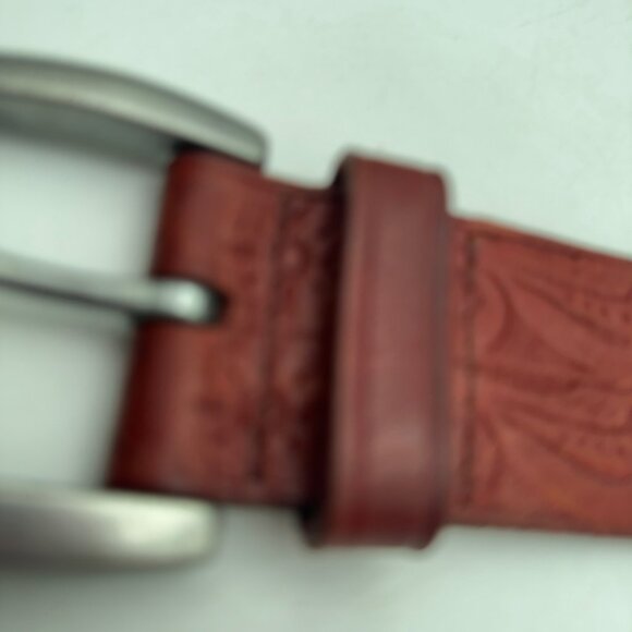 Lauren Ralph Lauren Embossed Red  Orange brownish Leather Belt W/ Silver Buckle - Picture 10 of 12